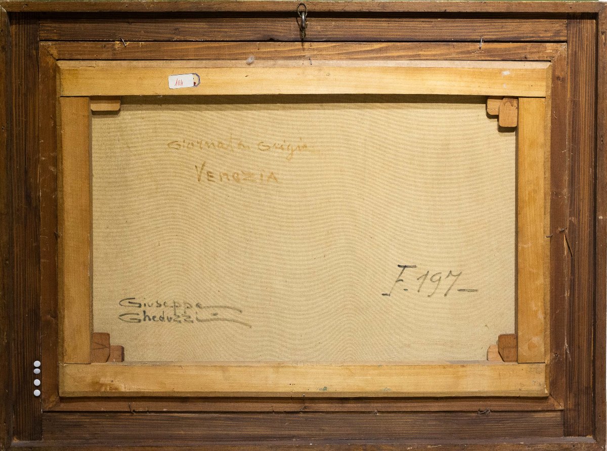 Giuseppe Gheduzzi, "Giornata grigia a Venezia", olio su tela, firmato, Epoca Inizio '900-photo-1