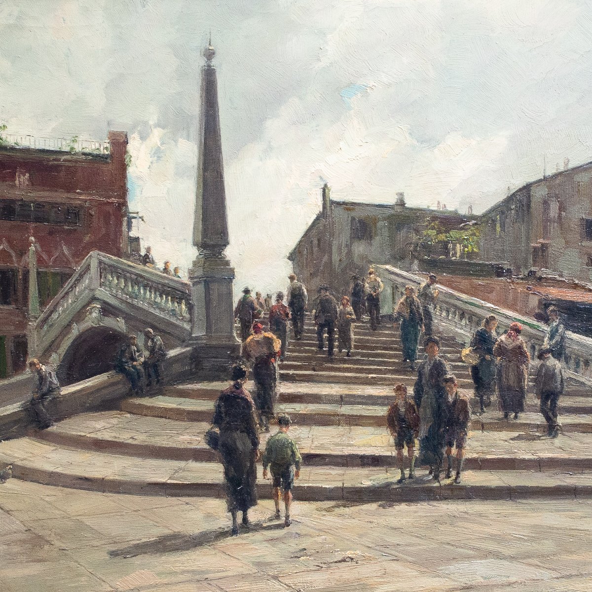 Giuseppe Gheduzzi, "Giornata grigia a Venezia", olio su tela, firmato, Epoca Inizio '900-photo-4