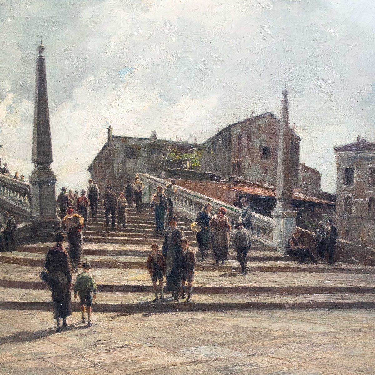 Giuseppe Gheduzzi, "Giornata grigia a Venezia", olio su tela, firmato, Epoca Inizio '900-photo-5