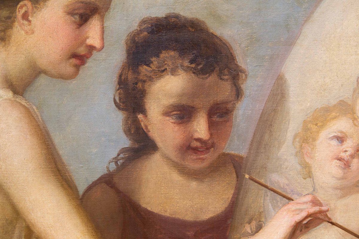 Domenico Mossello, trittico "Ciclo delle Arti", olio su tela, firmato, 1874-photo-8