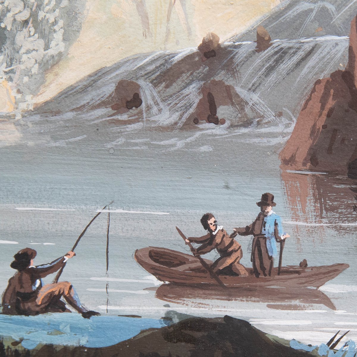 "Vedute Fluviali con Architetture Monumentali", acquerello su carta, Epoca '800-photo-2