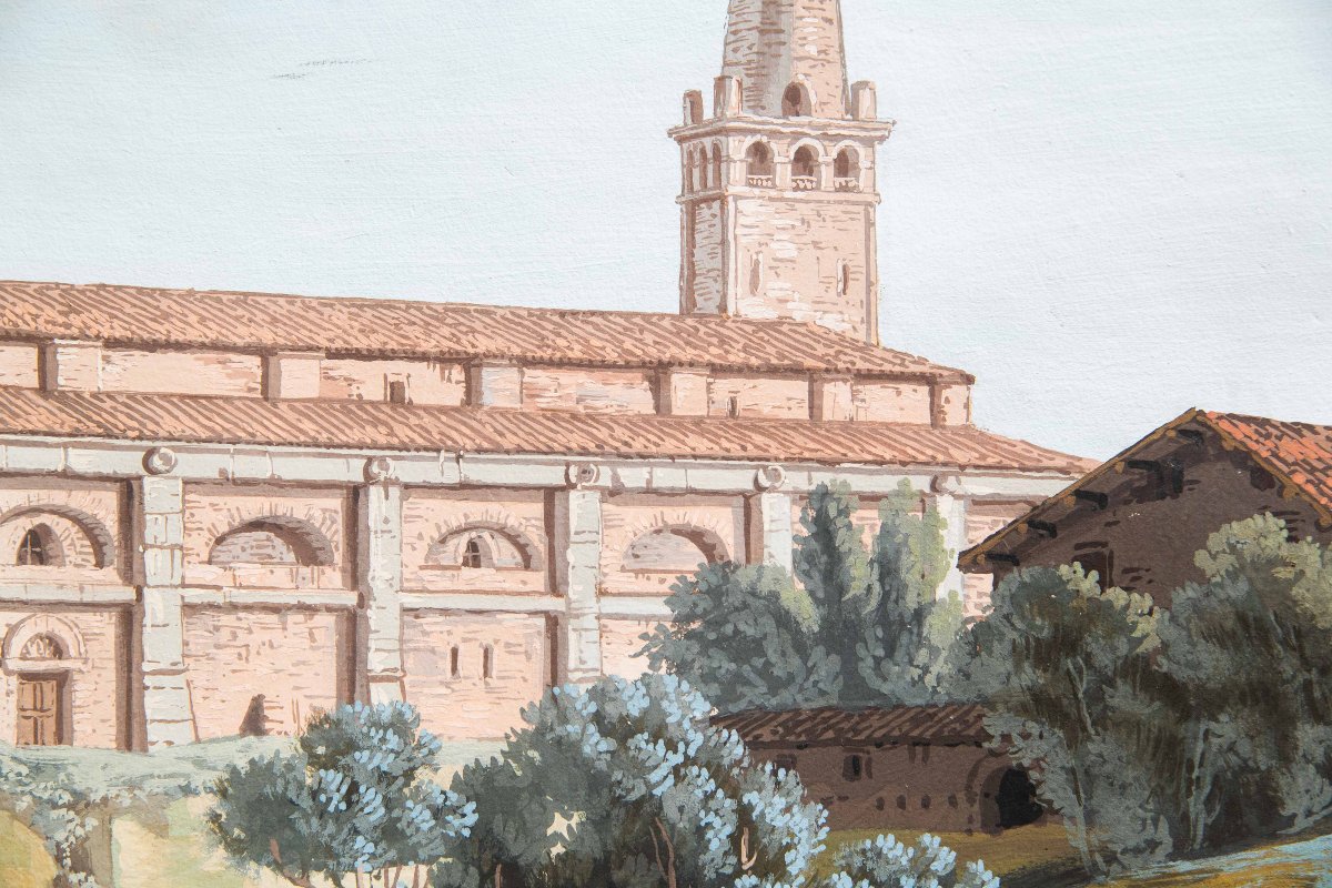 "Vedute Fluviali con Architetture Monumentali", acquerello su carta, Epoca '800-photo-3