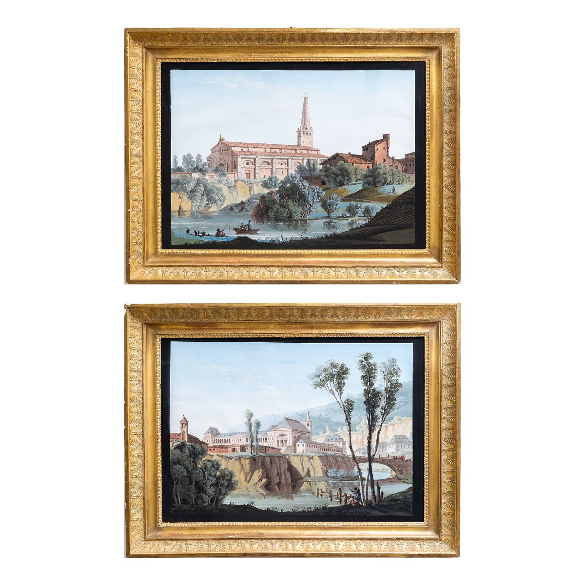 "Vedute Fluviali con Architetture Monumentali", acquerello su carta, Epoca '800