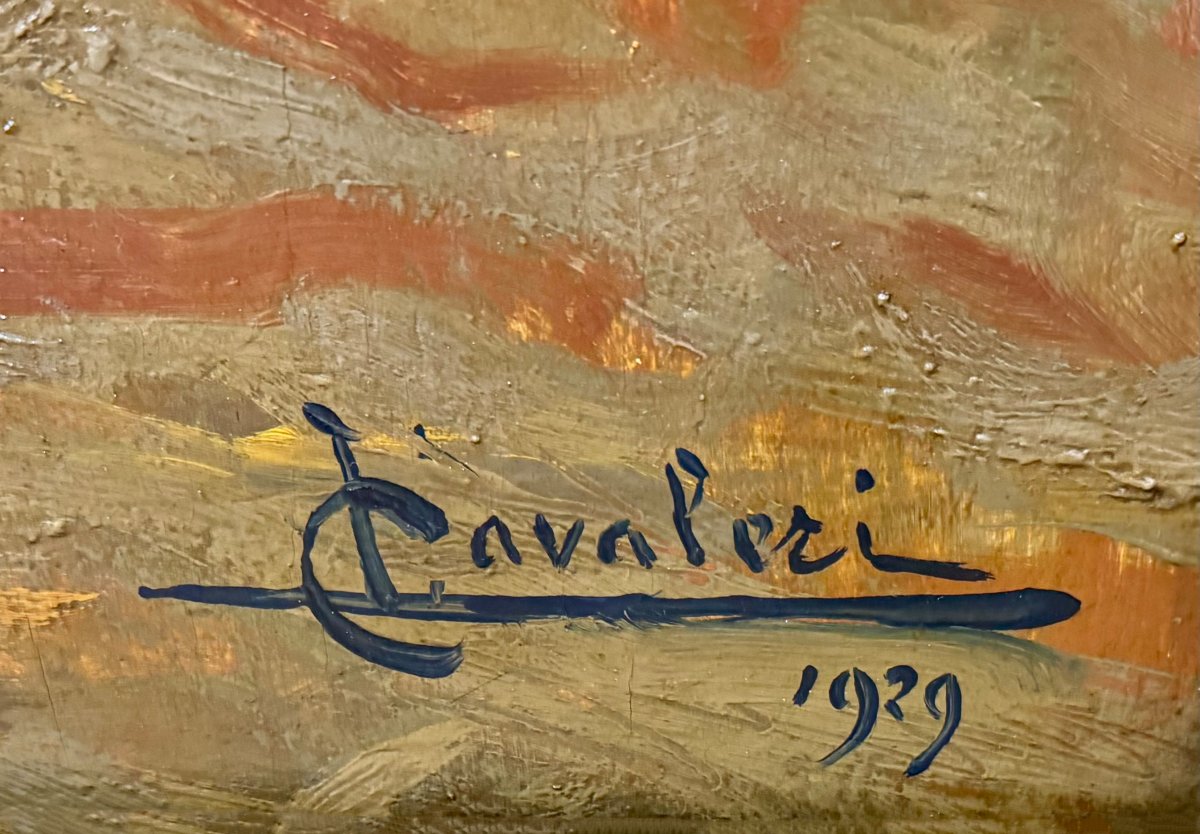 Ludovico Cavaleri, "Sole morente nel porto di Savona", firmato,1929-photo-3