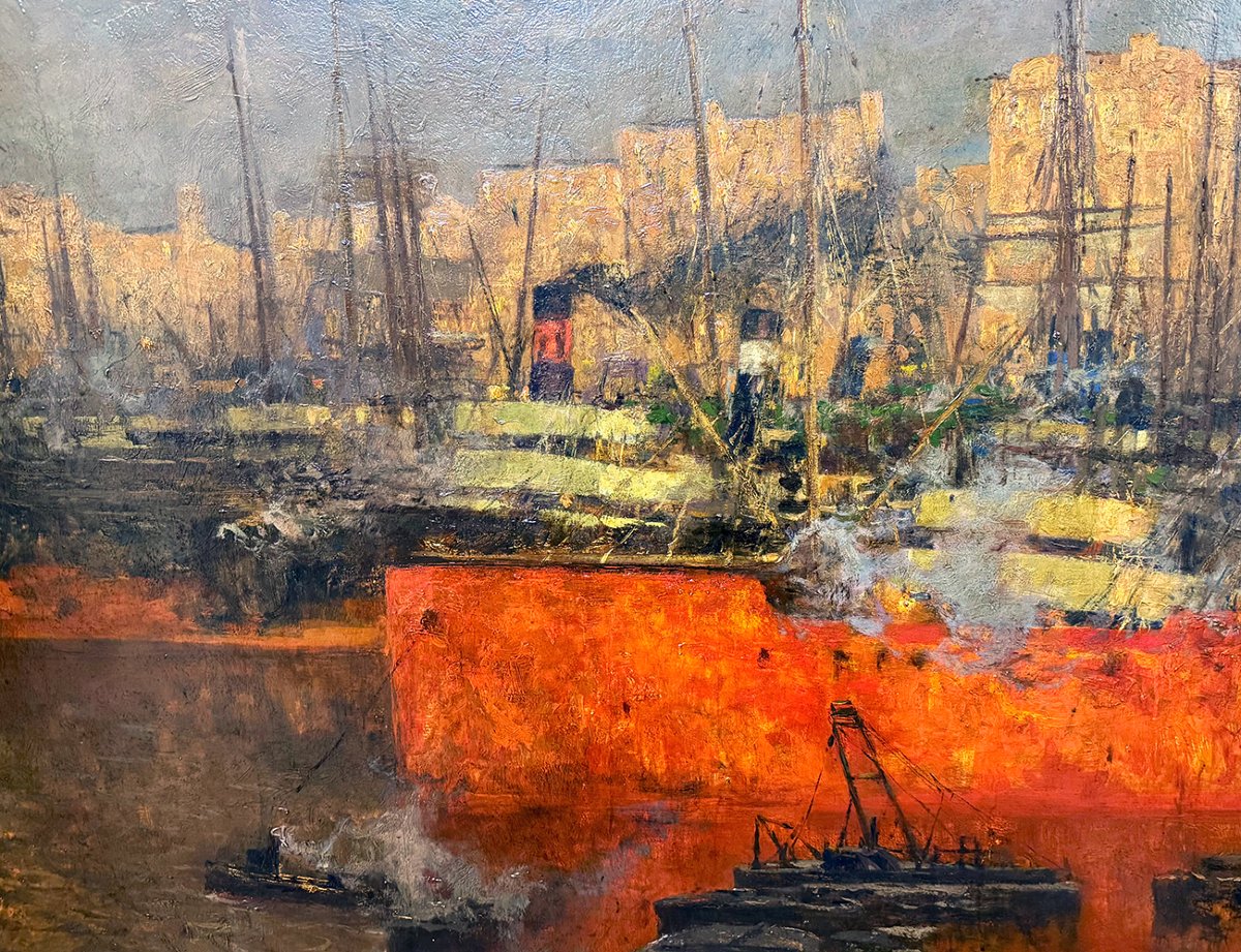 Ludovico Cavaleri, "Sole morente nel porto di Savona", firmato,1929-photo-3