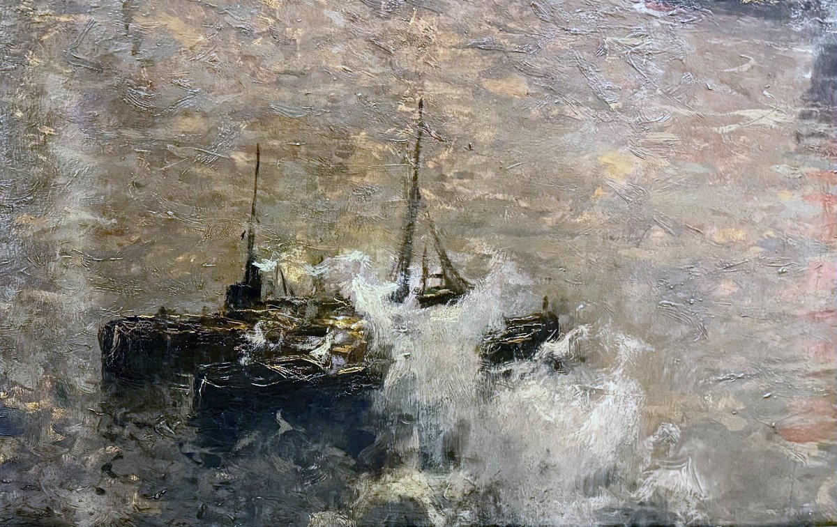 Ludovico Cavaleri, "Sole morente nel porto di Savona", firmato,1929-photo-4
