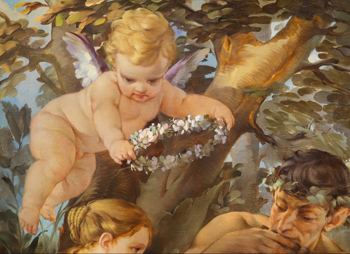 Pietro Girardi detto Posì, Riposo sotto la quercia, olio su tela, firmato, Epoca '900-photo-1