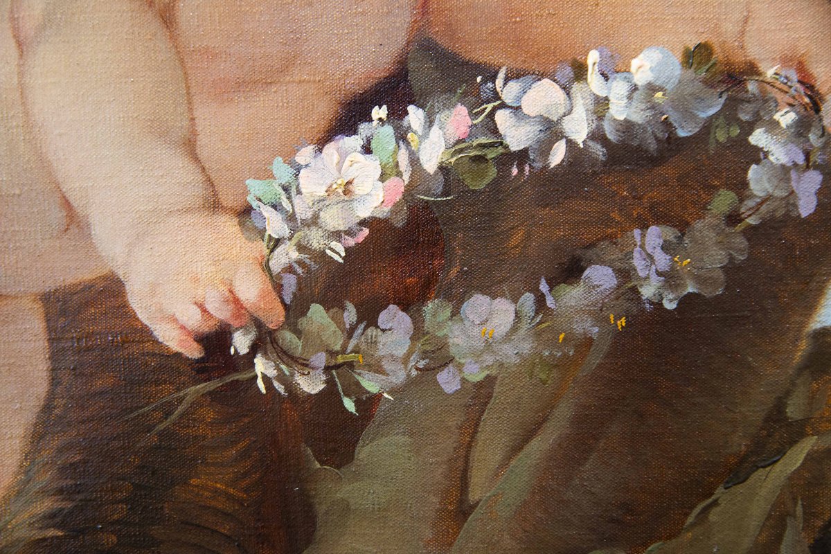 Pietro Girardi detto Posì, Riposo sotto la quercia, olio su tela, firmato, Epoca '900-photo-5