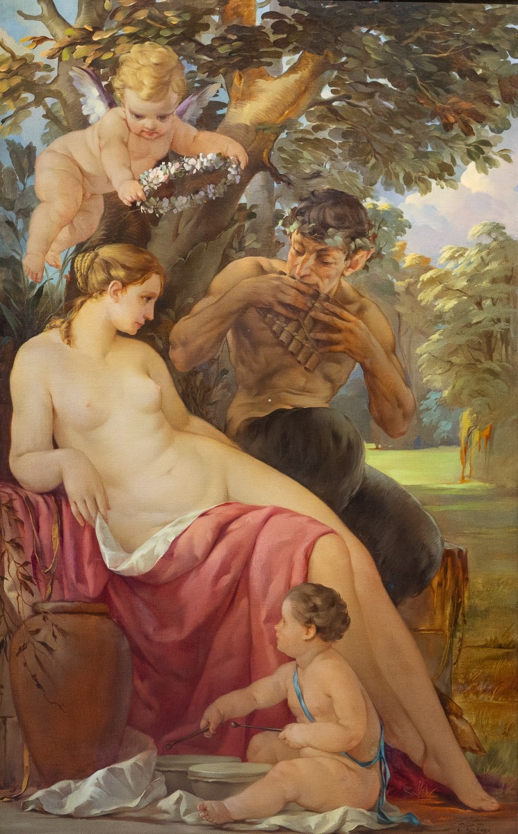 Pietro Girardi detto Posì, Riposo sotto la quercia, olio su tela, firmato, Epoca '900