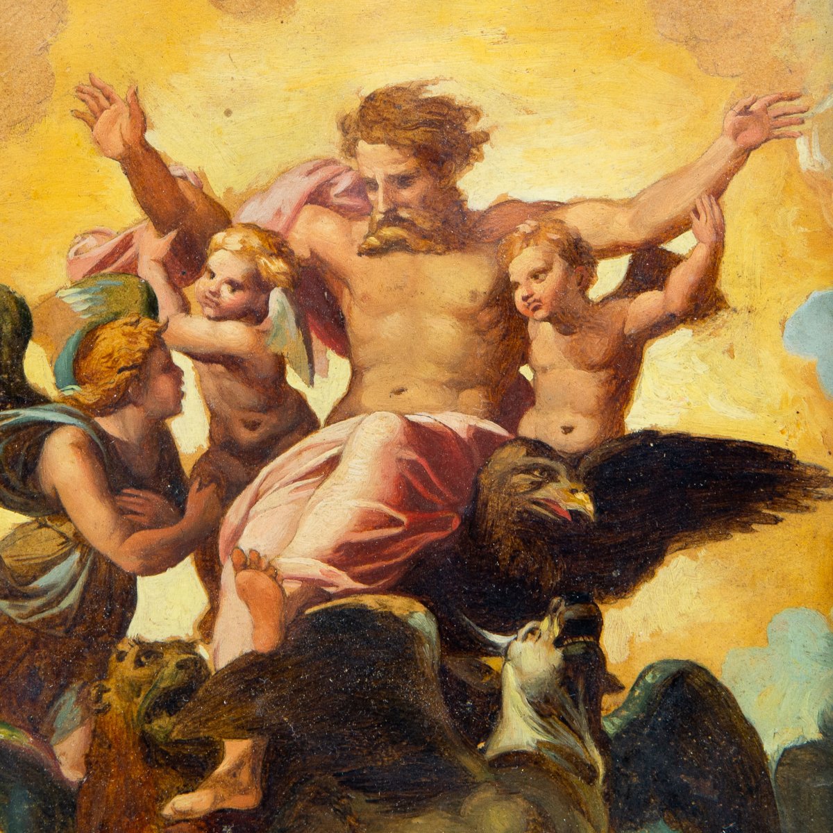 Da Raffaello Sanzio, A. Puccinelli, "La Visione di Ezechiele", olio su carta, Epoca '800-photo-3