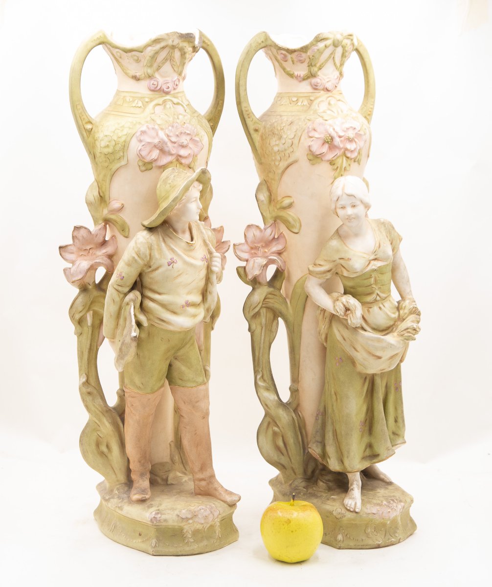 Coppia di Vasi Figurati in Stile Art Nouveau, 1890 – 1910 circa-photo-4