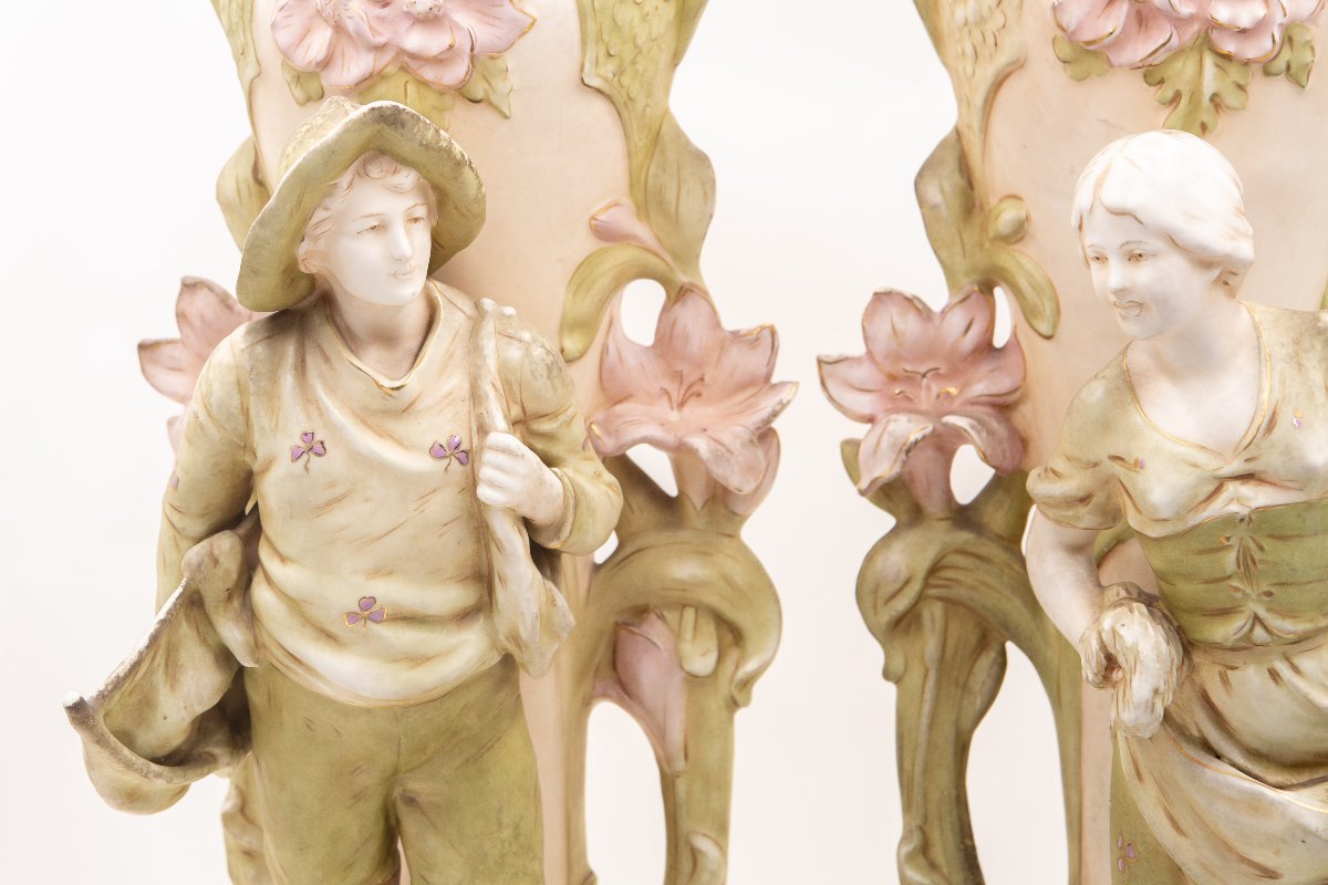 Coppia di Vasi Figurati in Stile Art Nouveau, 1890 – 1910 circa-photo-2