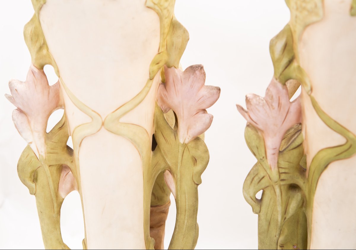 Coppia di Vasi Figurati in Stile Art Nouveau, 1890 – 1910 circa-photo-7