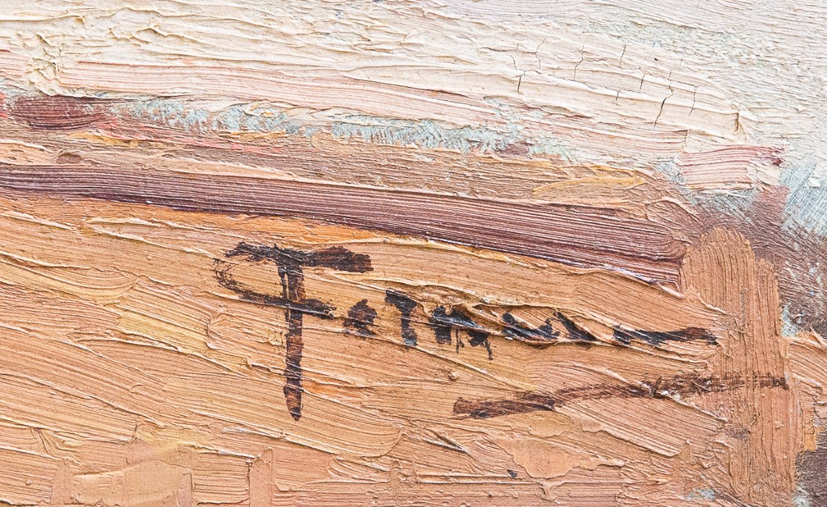 “Nevicata sui tetti di Milano”, Dipinto ad olio su tela, XX secolo-photo-2