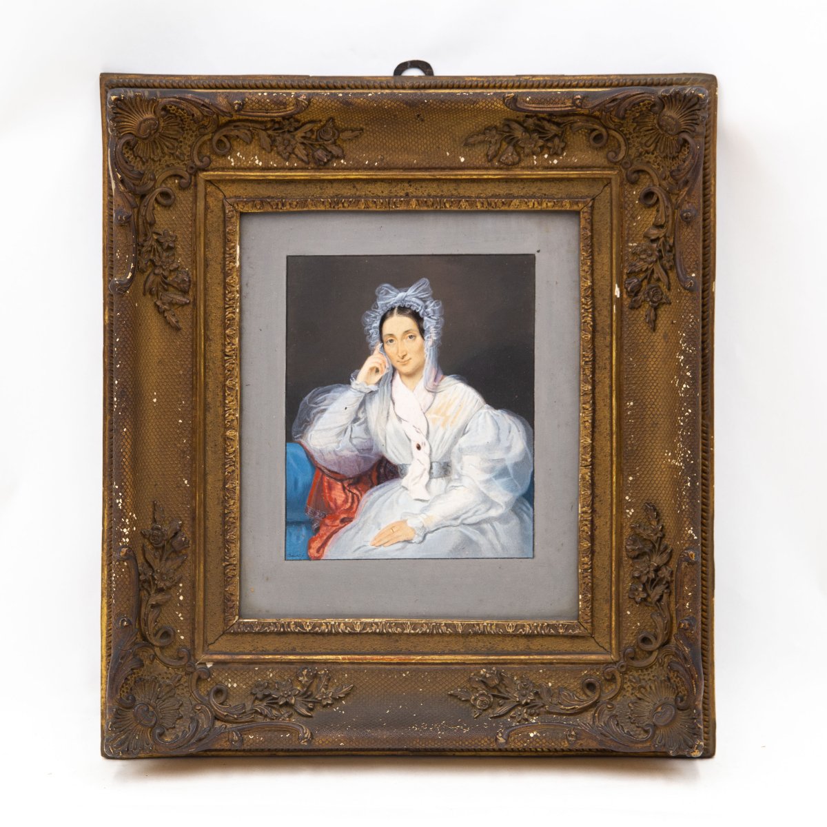 Giorgio Banchi, "Ritratto di Dama" gouache su carta, firmato, Epoca '800-photo-4