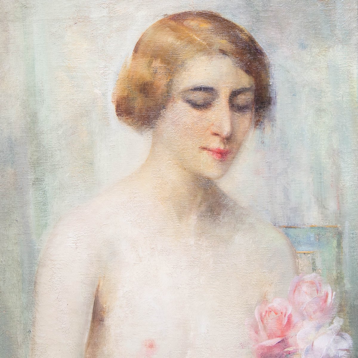 Luigi Serralunga, Figura femminile con fiori, Olio su tela, Fine '800 Primi '900-photo-1