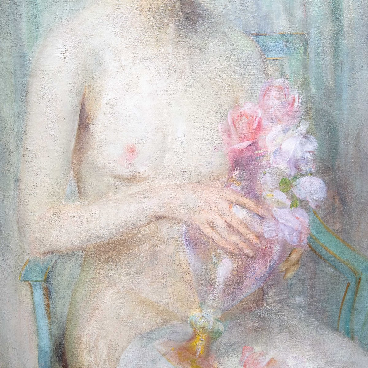 Luigi Serralunga, Figura femminile con fiori, Olio su tela, Fine '800 Primi '900-photo-2