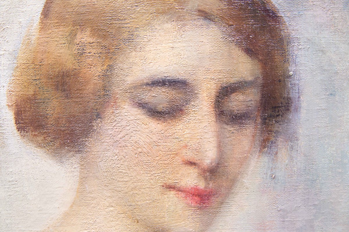 Luigi Serralunga, Figura femminile con fiori, Olio su tela, Fine '800 Primi '900-photo-3