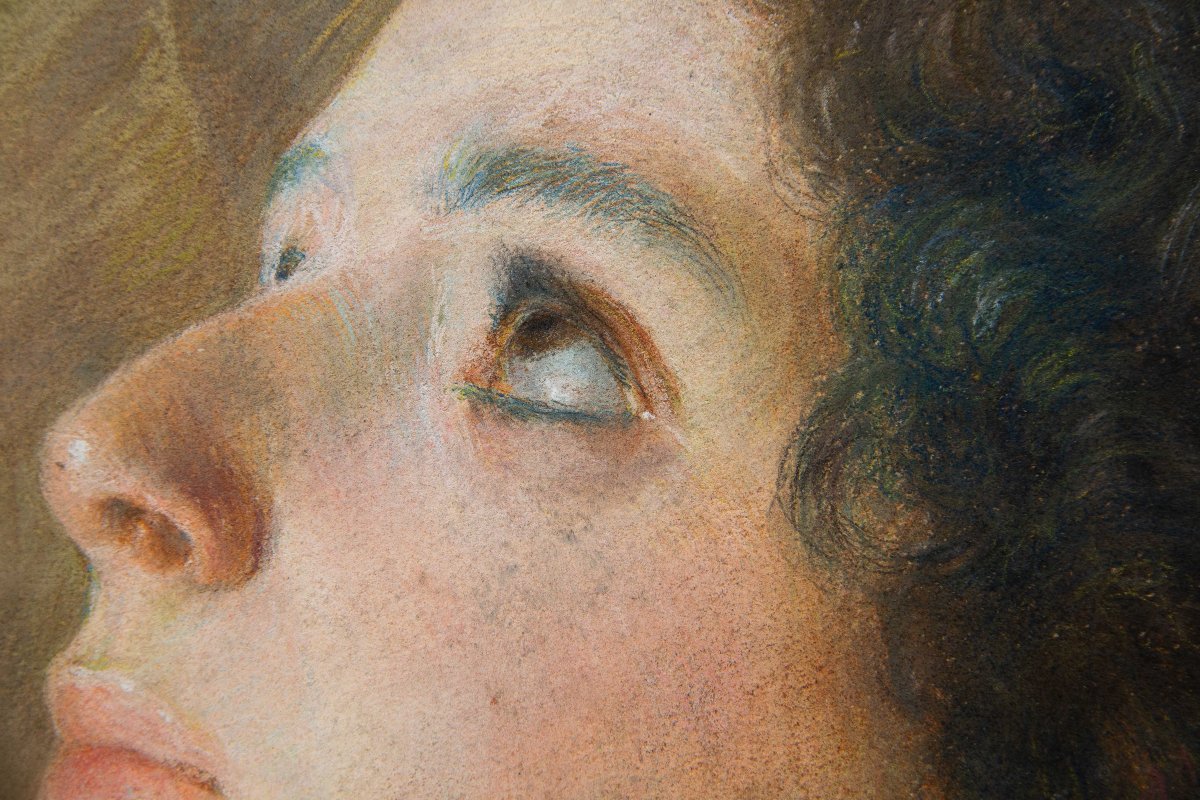 Giovanni Battista Carpanetto, "Ritratto femminile", pastello, fimato, Epoca '800-photo-6