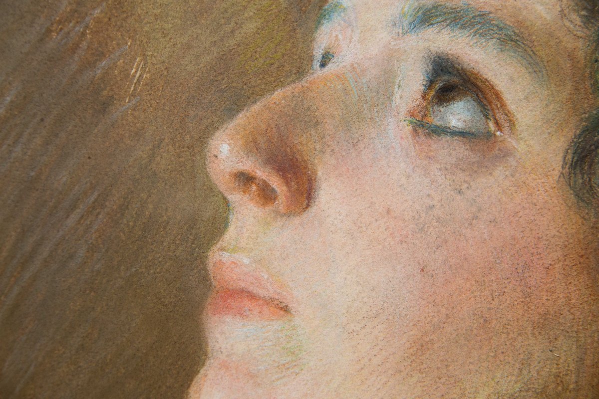 Giovanni Battista Carpanetto, "Ritratto femminile", pastello, fimato, Epoca '800-photo-7