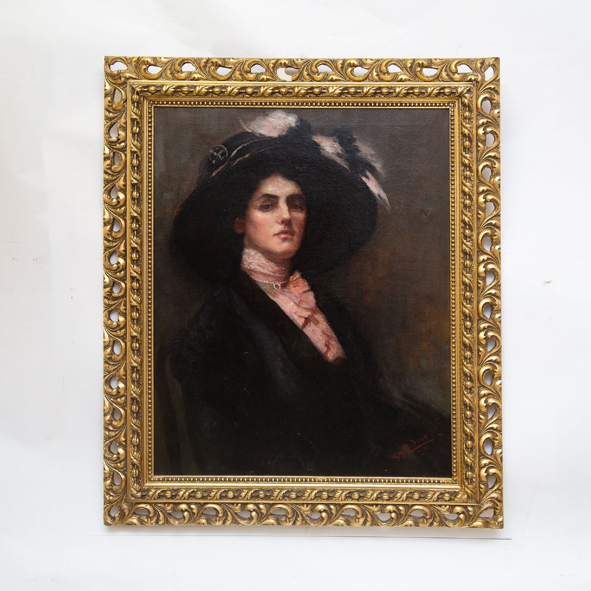 Gwynedd May Hudson, “Eleganza Vittoriana”, olio su tela, firmato, Epoca Primi '900-photo-2