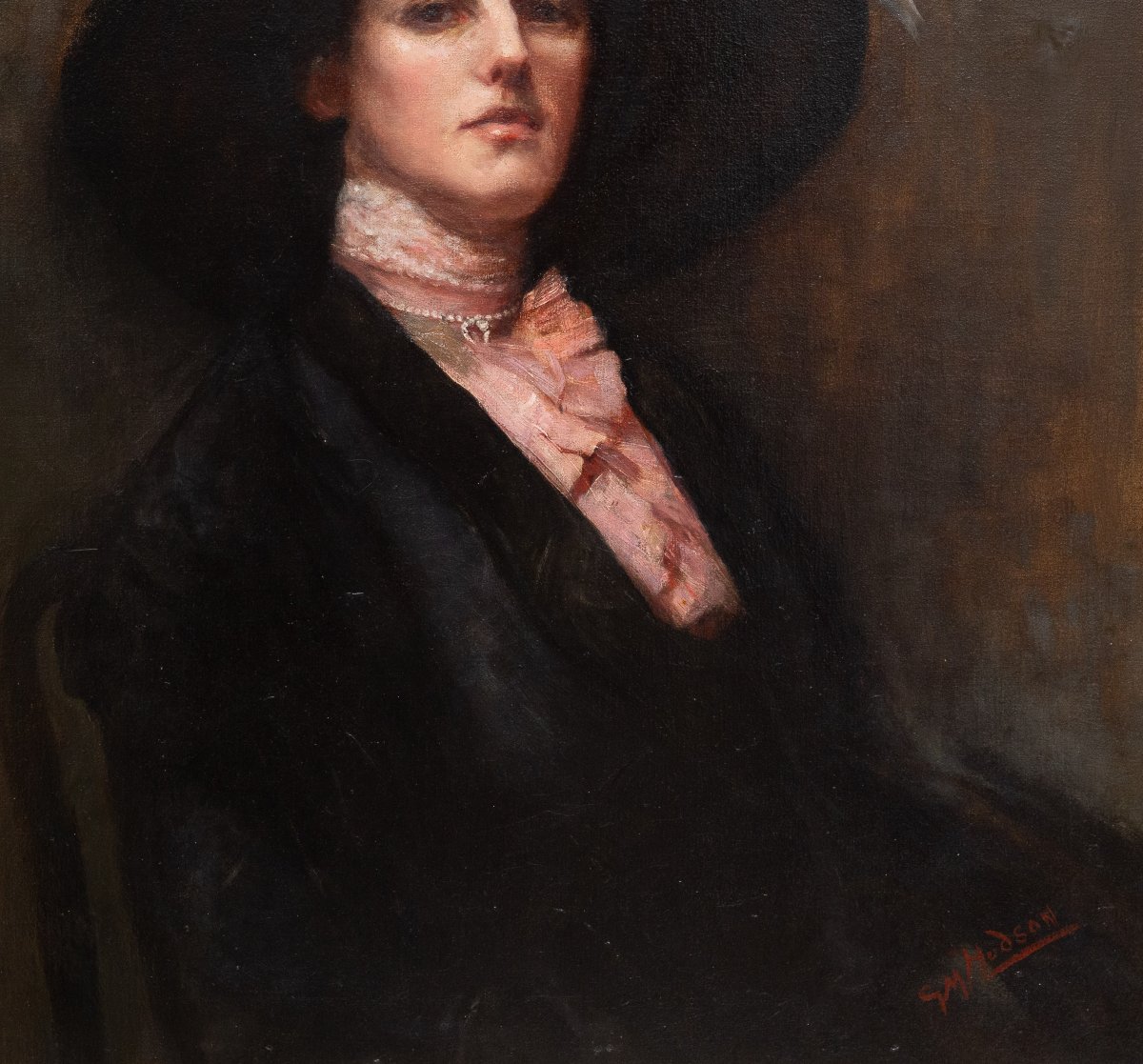 Gwynedd May Hudson, “Eleganza Vittoriana”, olio su tela, firmato, Epoca Primi '900-photo-3
