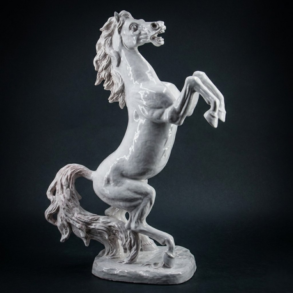 Ugo Zaccagnini & Figli, "Cavallo rampante", ceramica, firmato, Epoca '900
