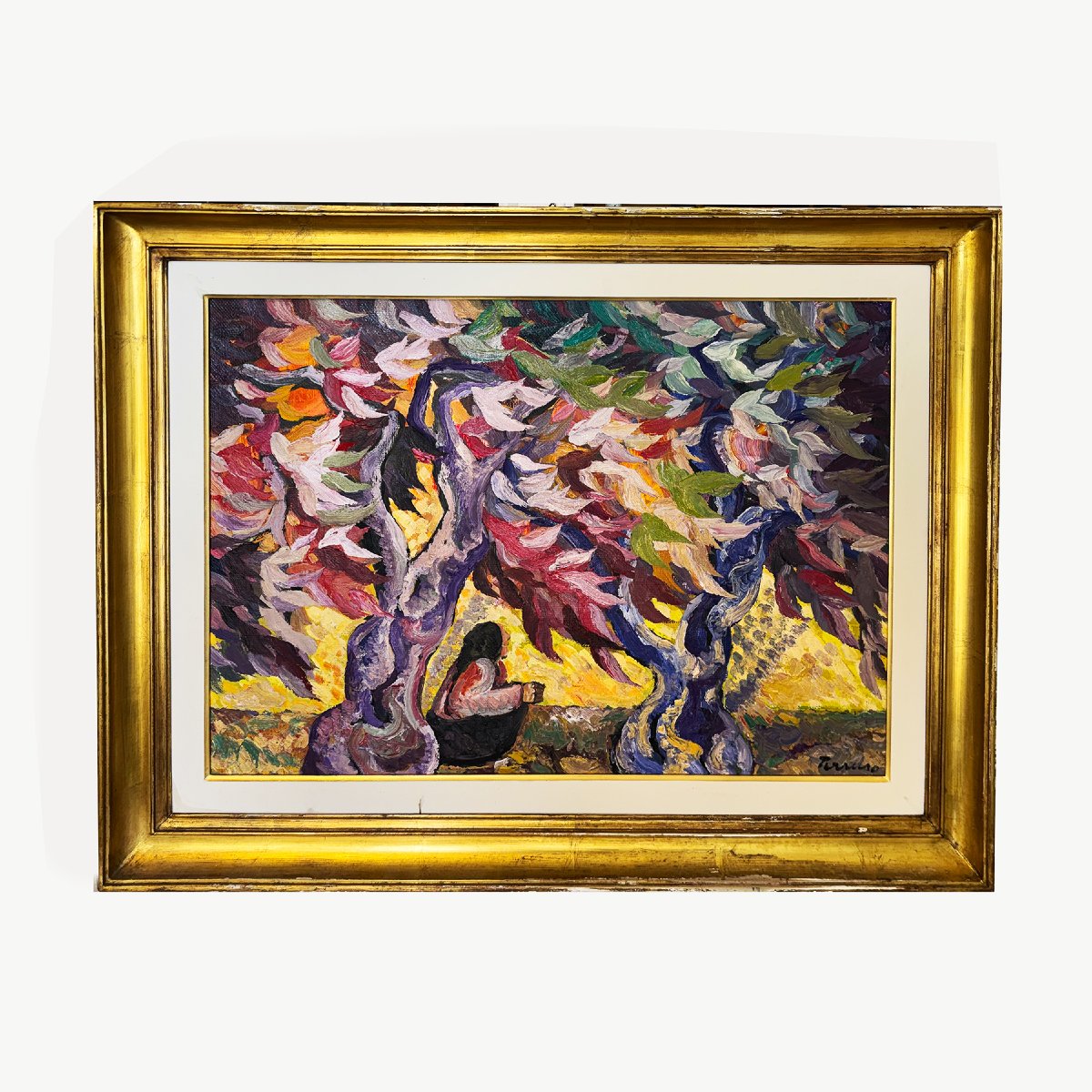Saverio Terruso,  “Raccolta”, olio su tela, firmato, Epoca '900-photo-3