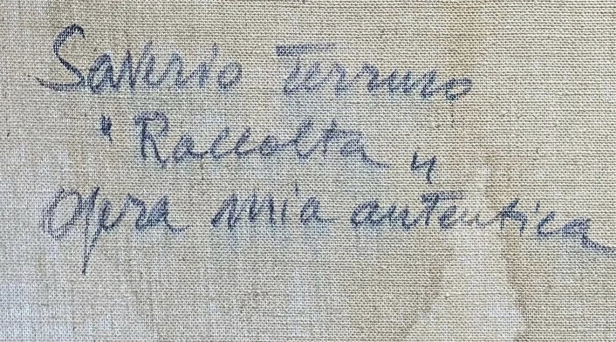 Saverio Terruso,  “Raccolta”, olio su tela, firmato, Epoca '900-photo-4