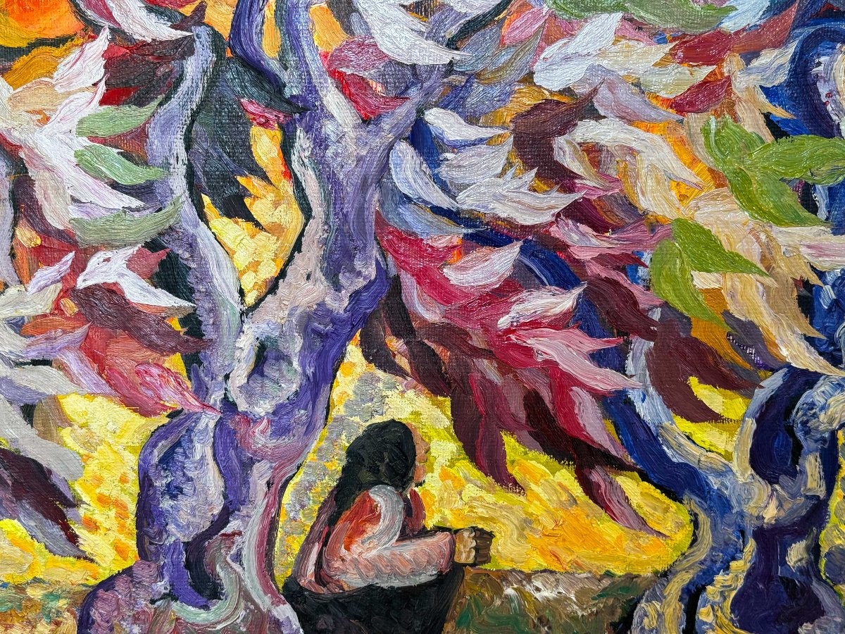 Saverio Terruso,  “Raccolta”, olio su tela, firmato, Epoca '900-photo-1