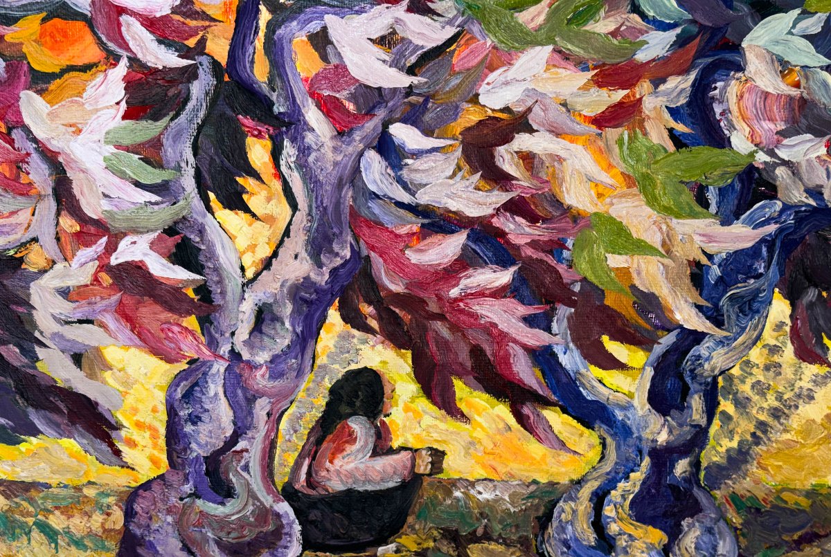 Saverio Terruso,  “Raccolta”, olio su tela, firmato, Epoca '900-photo-5