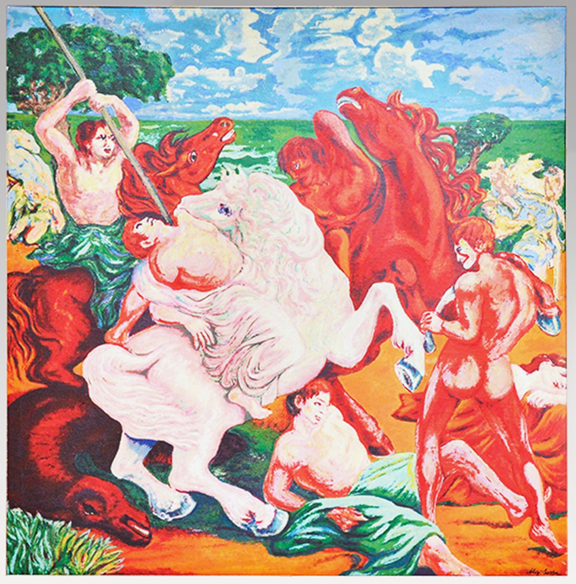 Aligi Sassu, "La Battaglia", serigrafia polimaterica, firmato, Epoca '900-photo-3