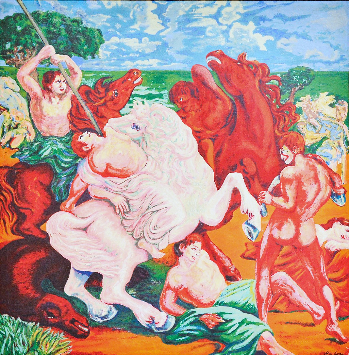 Aligi Sassu, "La Battaglia", serigrafia polimaterica, firmato, Epoca '900