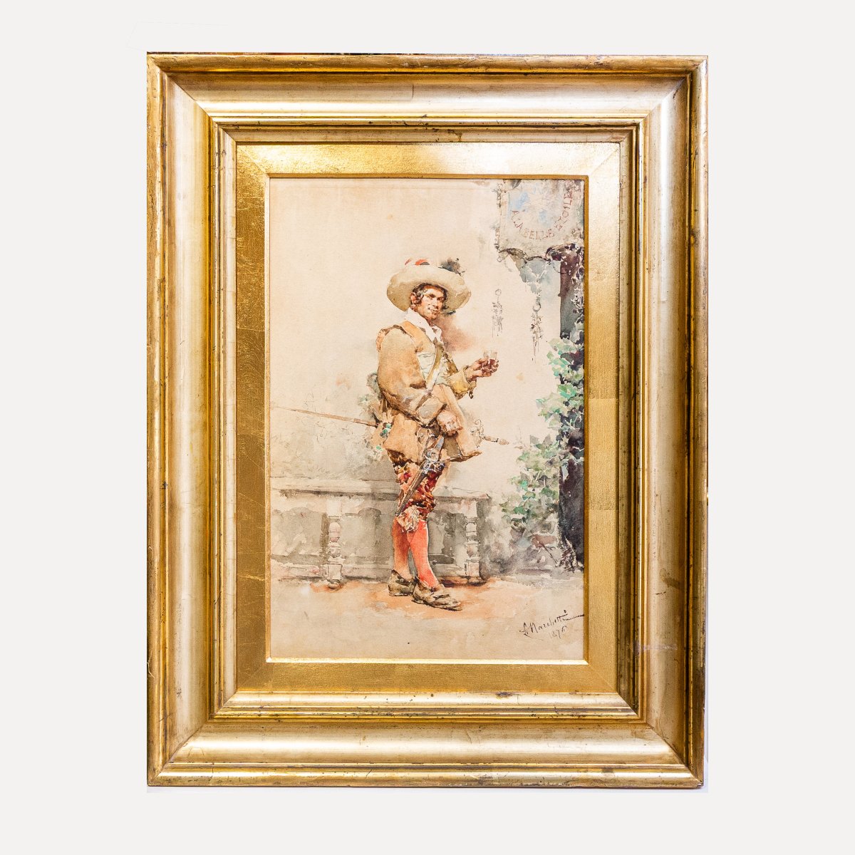Ludovico Marchetti, "Ritratto di spadaccino", acquerello su carta, firmato, 1876-photo-2