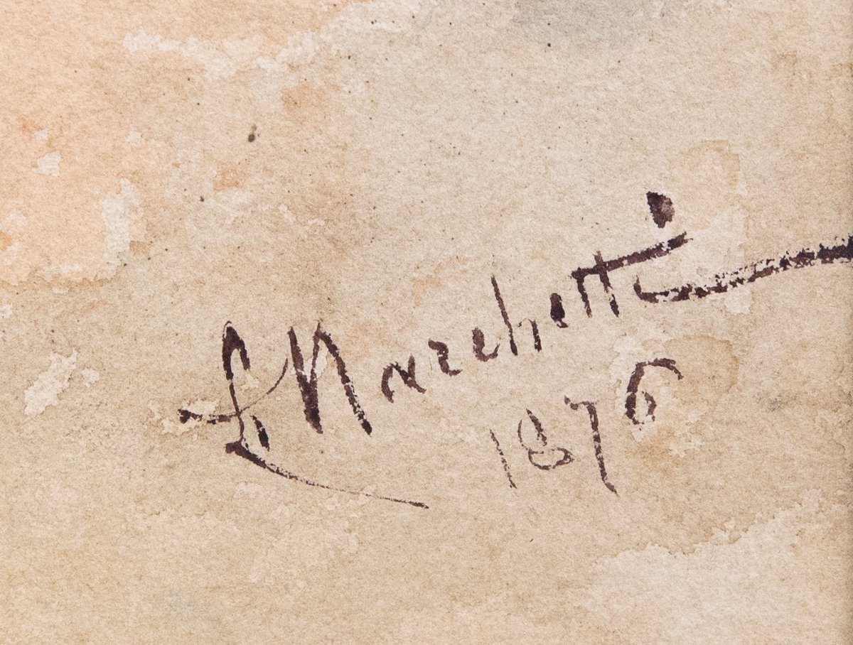 Ludovico Marchetti, "Ritratto di spadaccino", acquerello su carta, firmato, 1876-photo-3