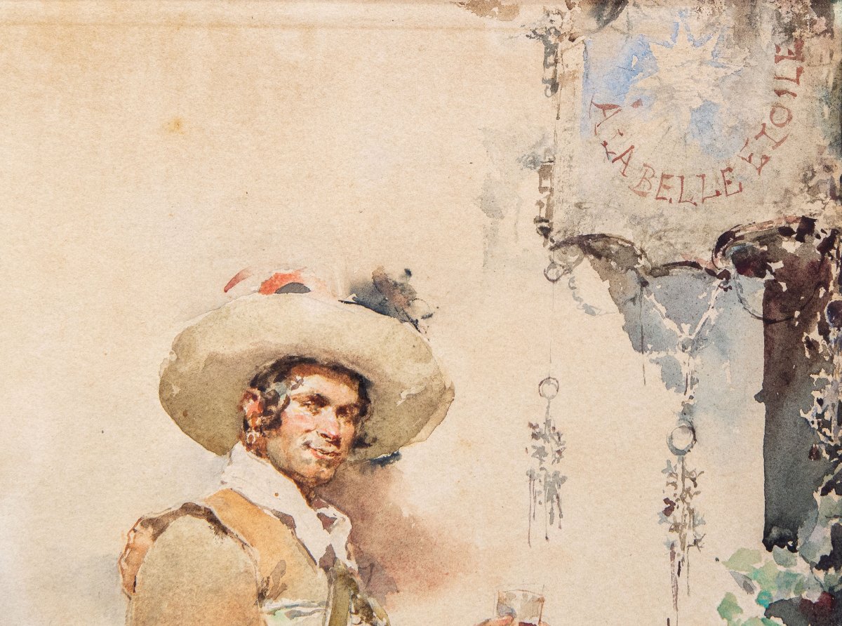 Ludovico Marchetti, "Ritratto di spadaccino", acquerello su carta, firmato, 1876-photo-3