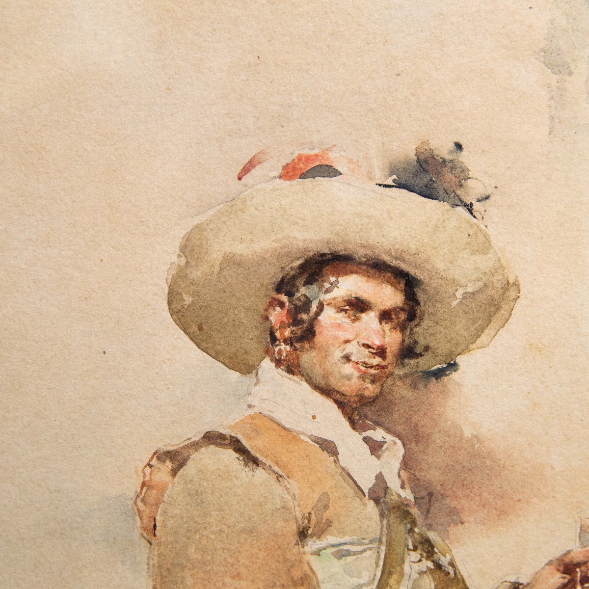 Ludovico Marchetti, "Ritratto di spadaccino", acquerello su carta, firmato, 1876-photo-4