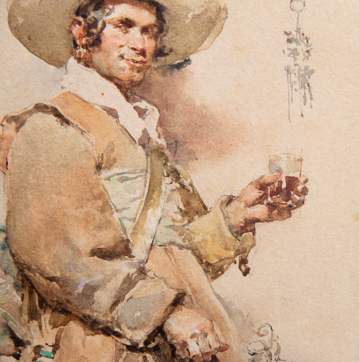 Ludovico Marchetti, "Ritratto di spadaccino", acquerello su carta, firmato, 1876-photo-5