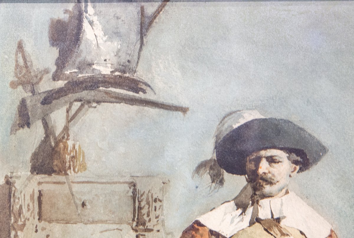Giulio Viotti, "Gentiluomo", acquerello su carta, firmato, 1873-photo-6