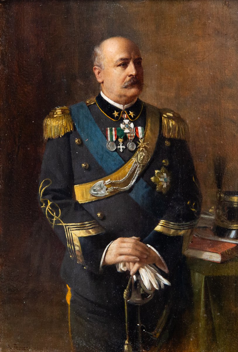 Arturo Zanieri, "Francesco Siacci", olio su tavola, firmato, 1911