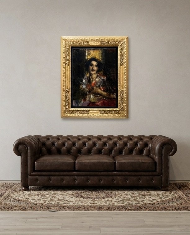 Antonio Mancini, Ritratto di Aurelia  (detta la "Cornacchia"),olio su tela, Epoca Primi '900-photo-3