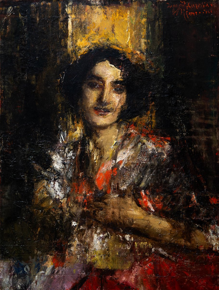 Antonio Mancini, Ritratto di Aurelia  (detta la "Cornacchia"),olio su tela, Epoca Primi '900