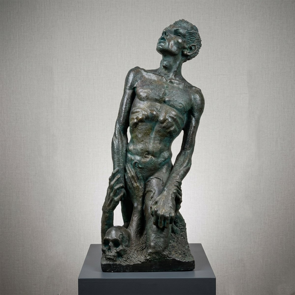 Scultura in gesso patinato, Ultimo sospiro, firmato, 1957