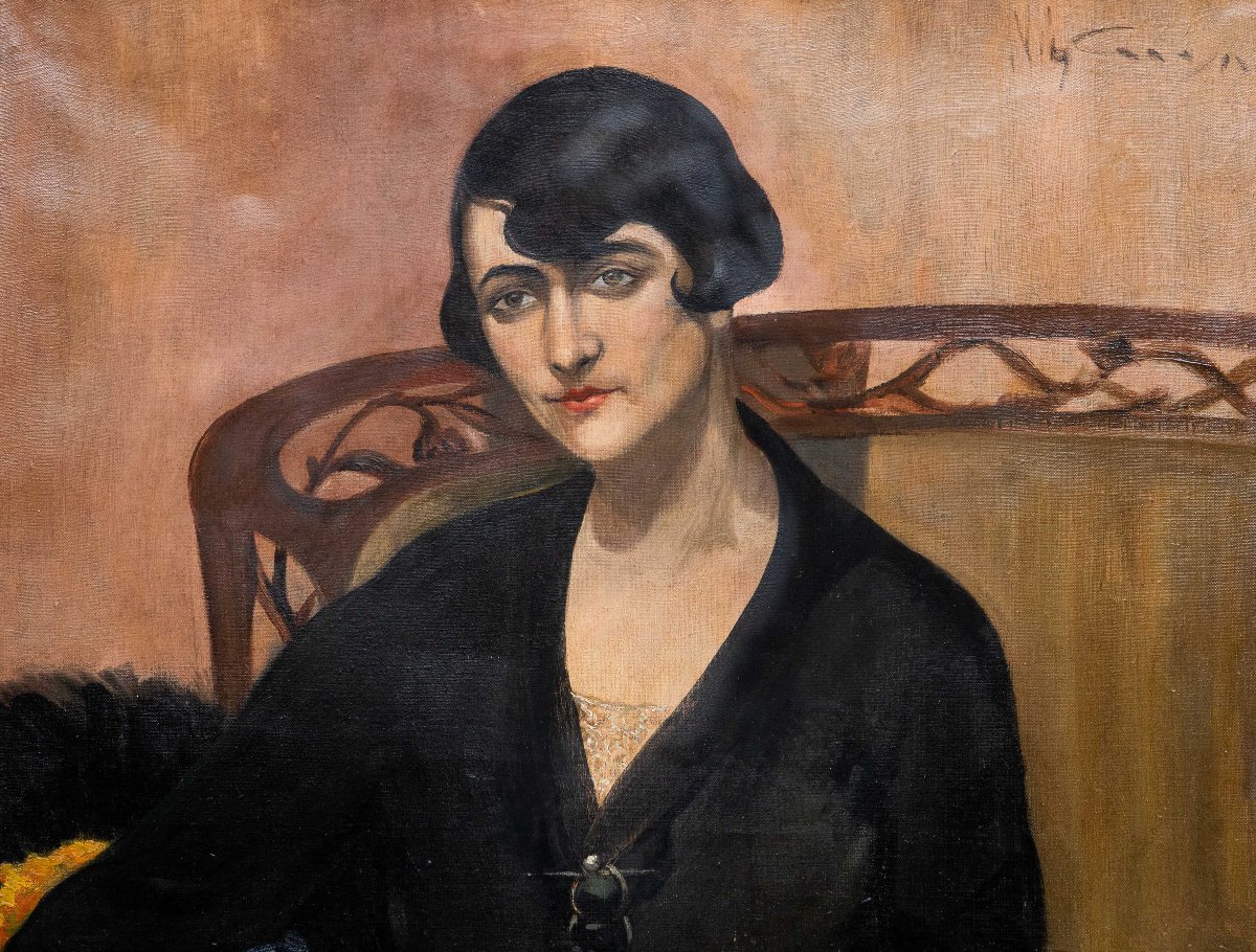 Ritratto femmilnile, olio su tela, firmato, Anni '30/'40-photo-3