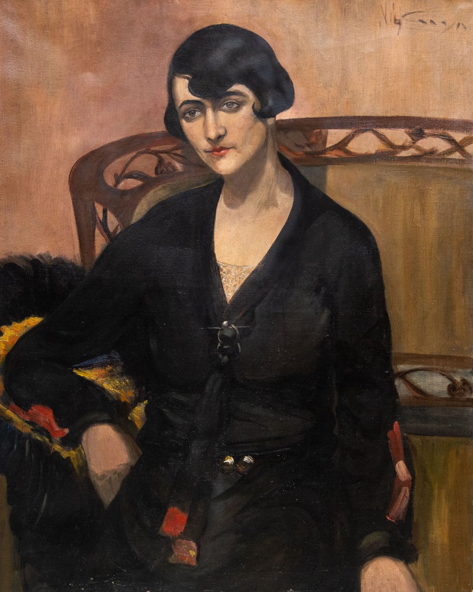 Ritratto femmilnile, olio su tela, firmato, Anni '30/'40