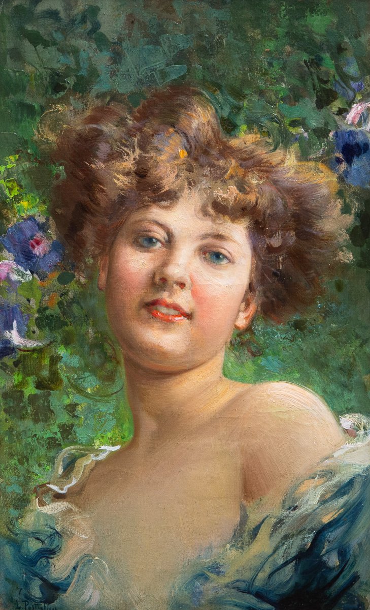 Luca Postiglione, "la Bella Napoletana", olio su tela, firmato, Anni '20/'30-photo-4