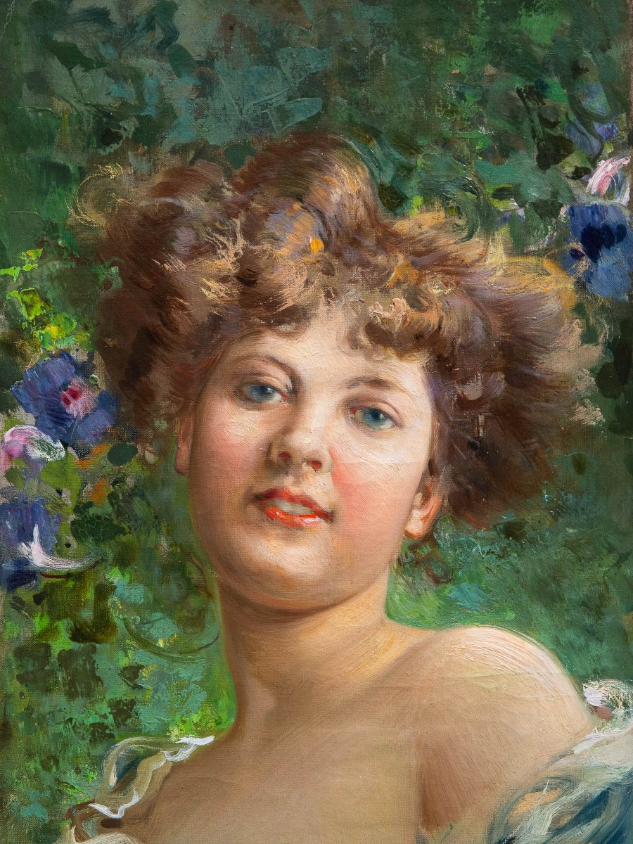 Luca Postiglione, "la Bella Napoletana", olio su tela, firmato, Anni '20/'30-photo-1