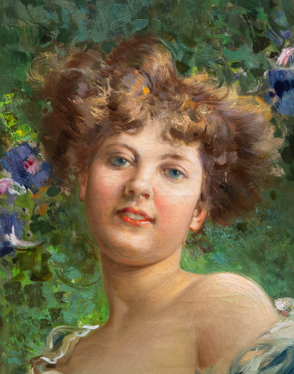 Luca Postiglione, "la Bella Napoletana", olio su tela, firmato, Anni '20/'30-photo-2