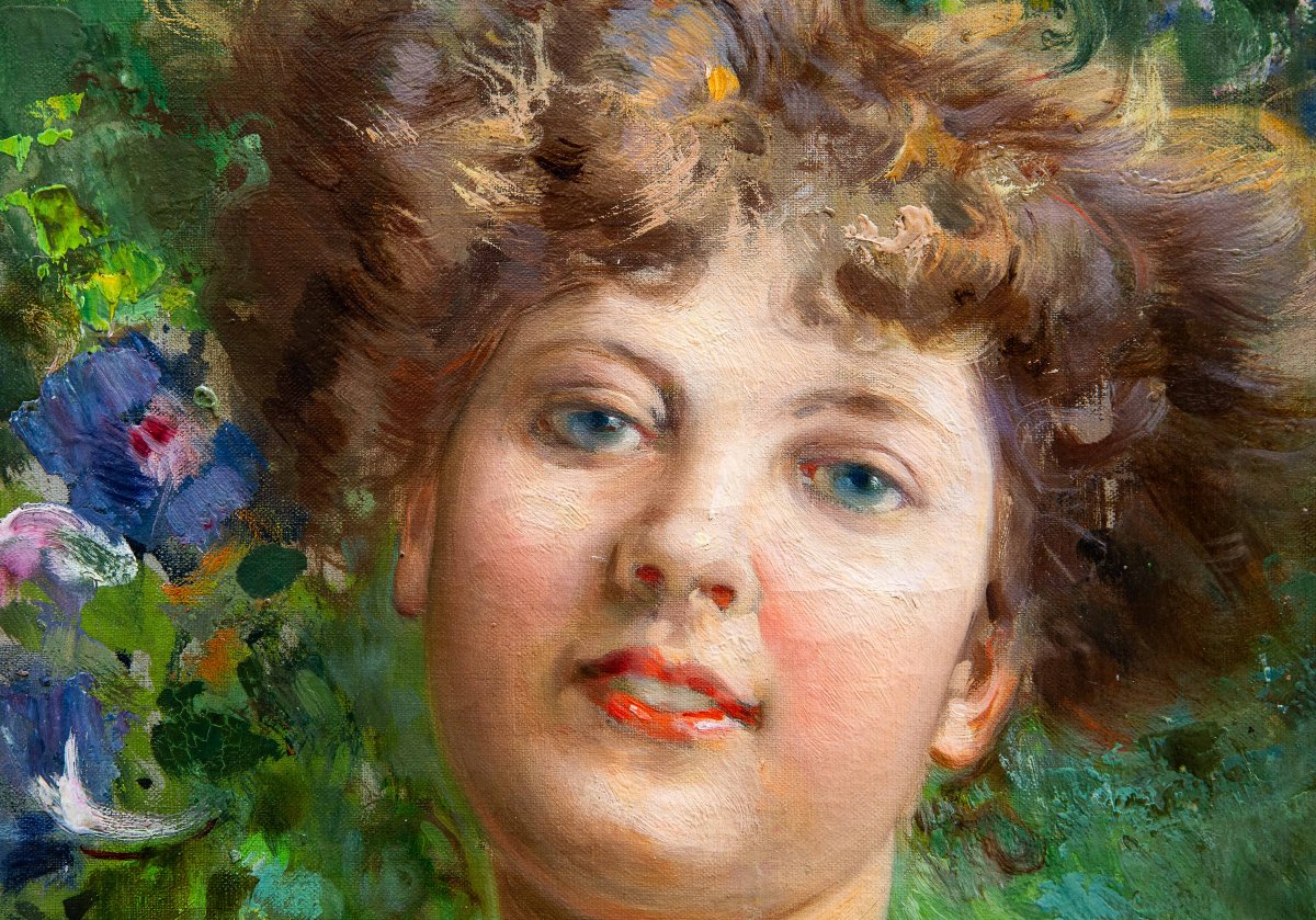 Luca Postiglione, "la Bella Napoletana", olio su tela, firmato, Anni '20/'30-photo-4