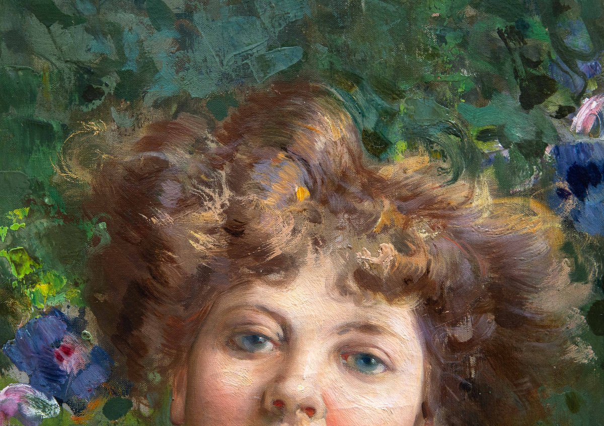 Luca Postiglione, "la Bella Napoletana", olio su tela, firmato, Anni '20/'30-photo-5
